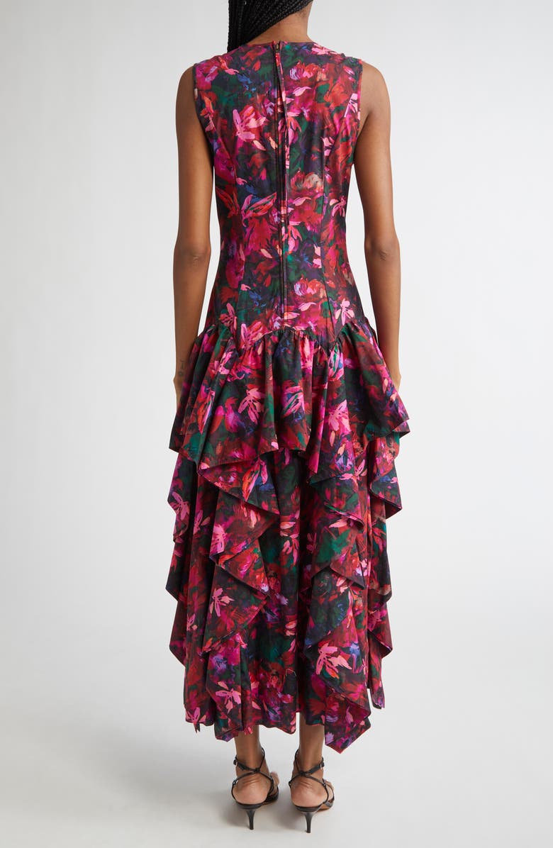Ulla Johnson Mural Floral Ruffle Detail Cotton Dress, Alternate, color, Hibiscus
