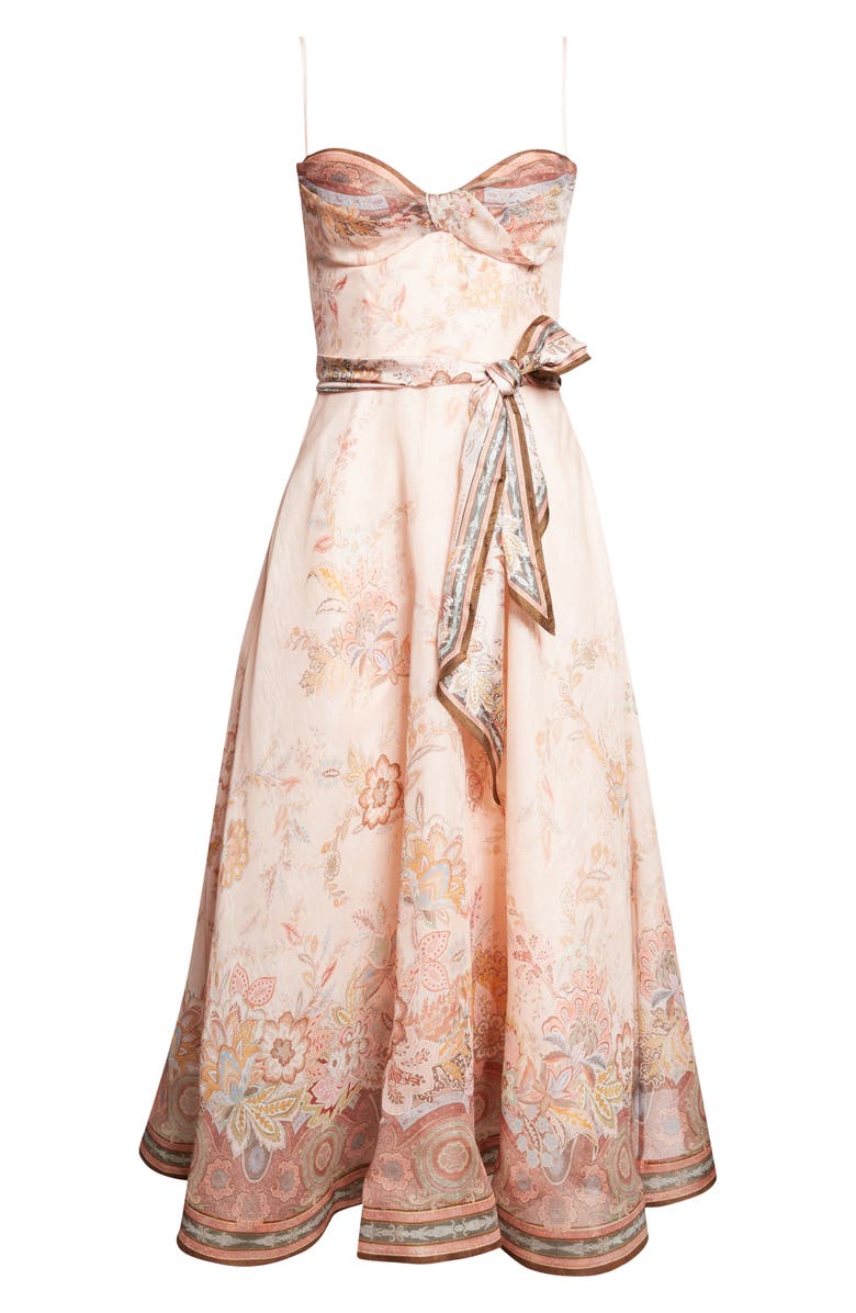 Zimmermann Alchemy Paisley Structured Linen & Silk Organza Midi Dress, Main, color, Pink Paisley