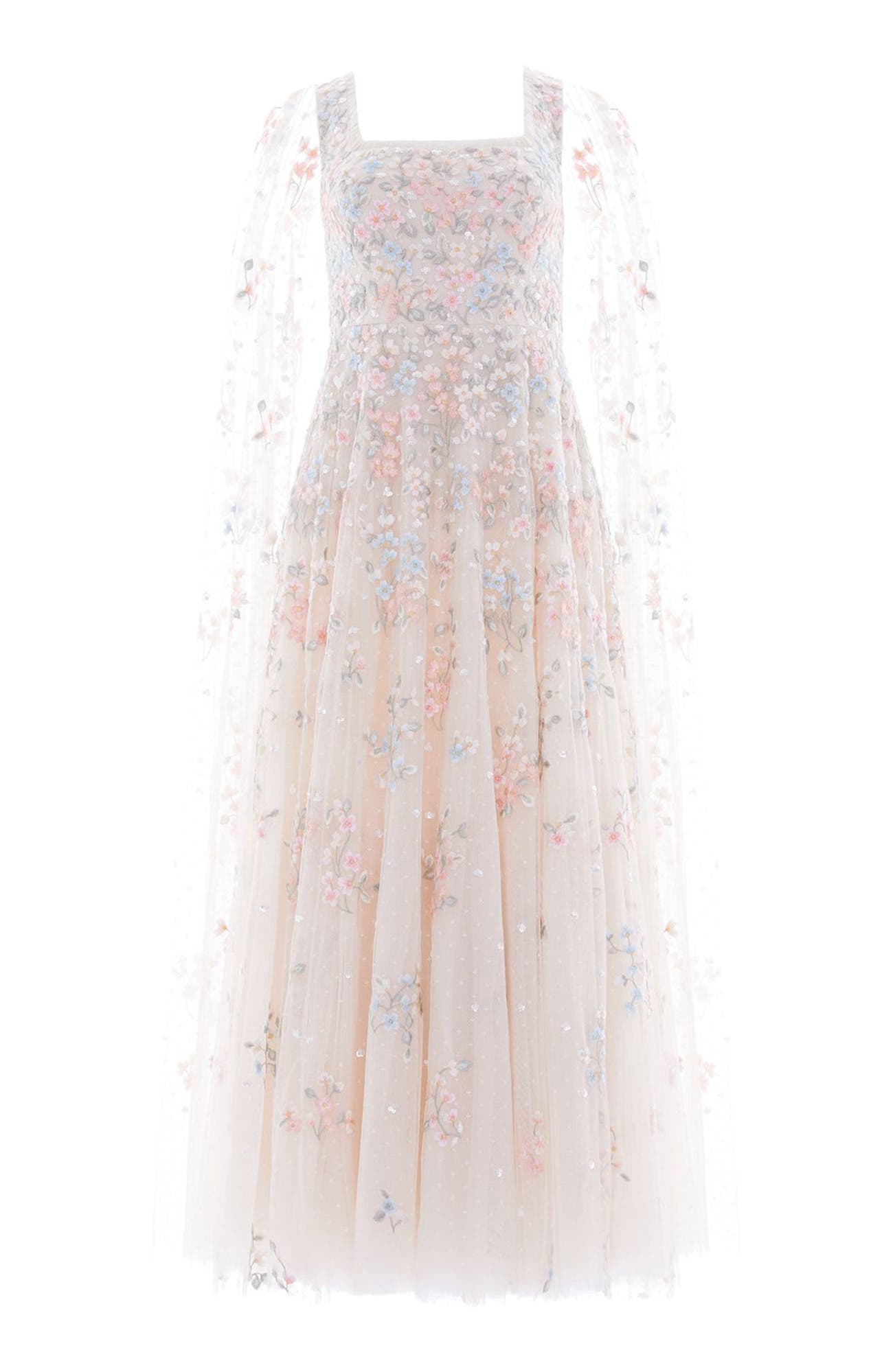 Versailles Ditsy Cape Sleeve Ankle Gown - image 2