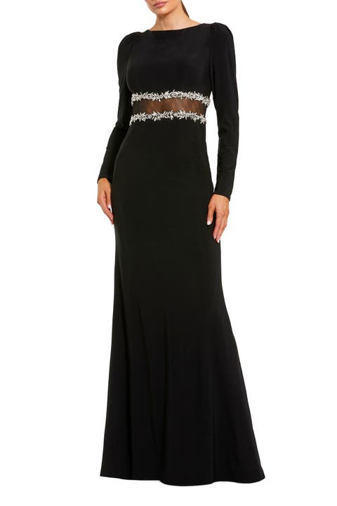 Long Sleeve Jersey Gown With Jewel Detail