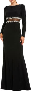 Mac Duggal Long Sleeve Jersey Gown With Jewel Detail