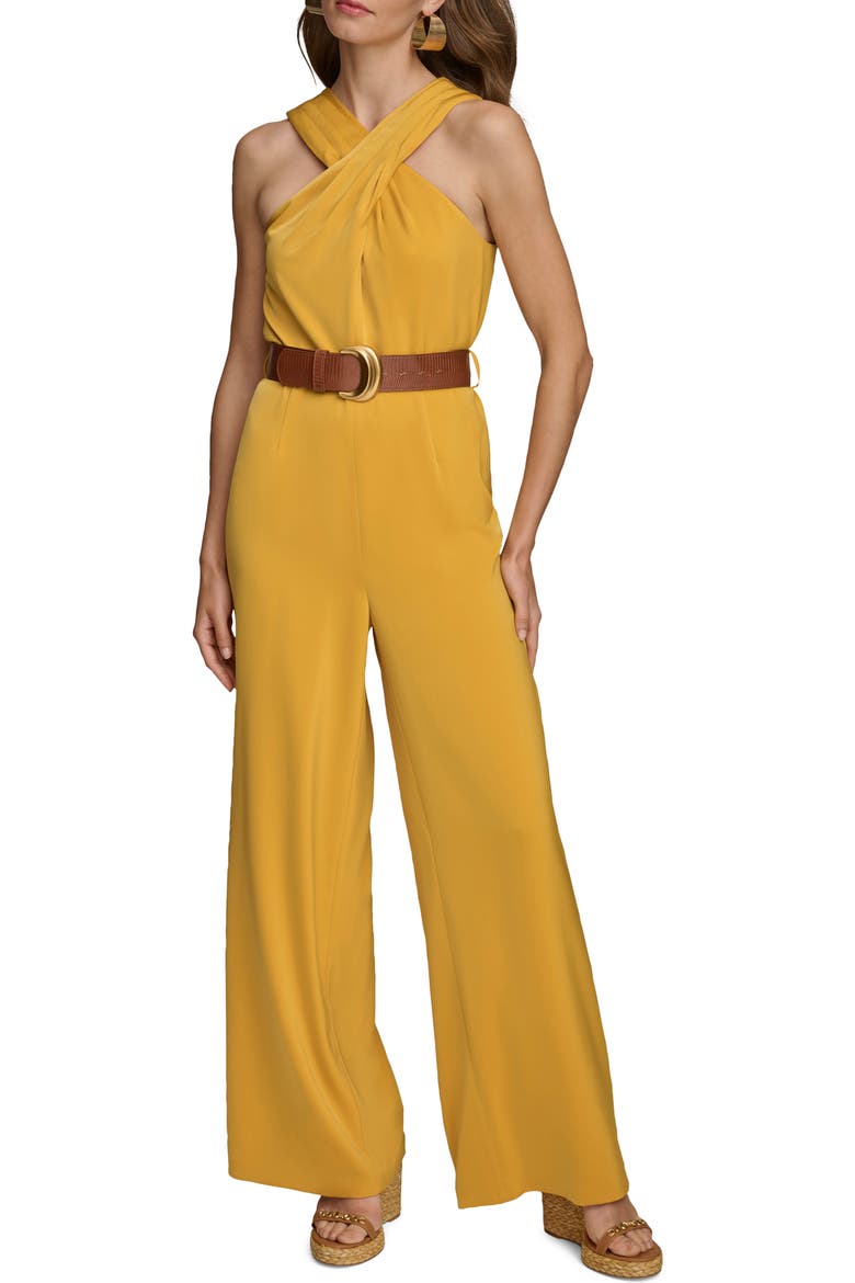 Belted Halter Wide Leg Jumpsuit, Main, color, GOLDEN YELLOW