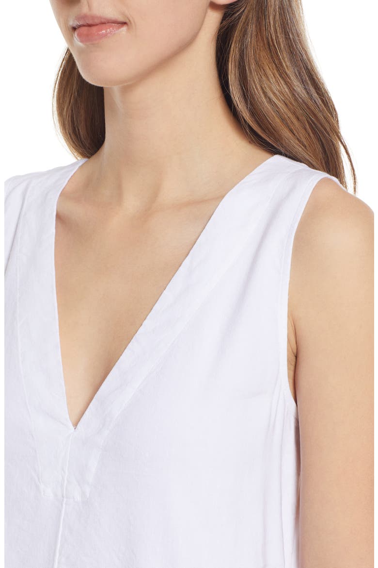 Sleeveless V-Neck Linen Blend Midi Dress, Alternate, color, WHITE