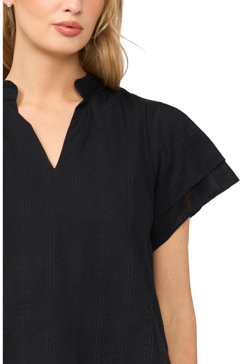 Ruffle Neck Flutter Sleeve Cotton Top, Alternate, color, RICH BLACK