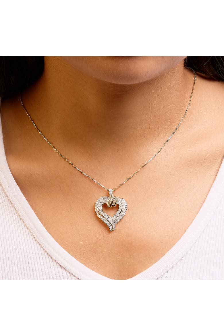 Silver 1.00 Cttw Baguette Diamond Composite Open Heart Pendant Necklace, Alternate, color, Yellow