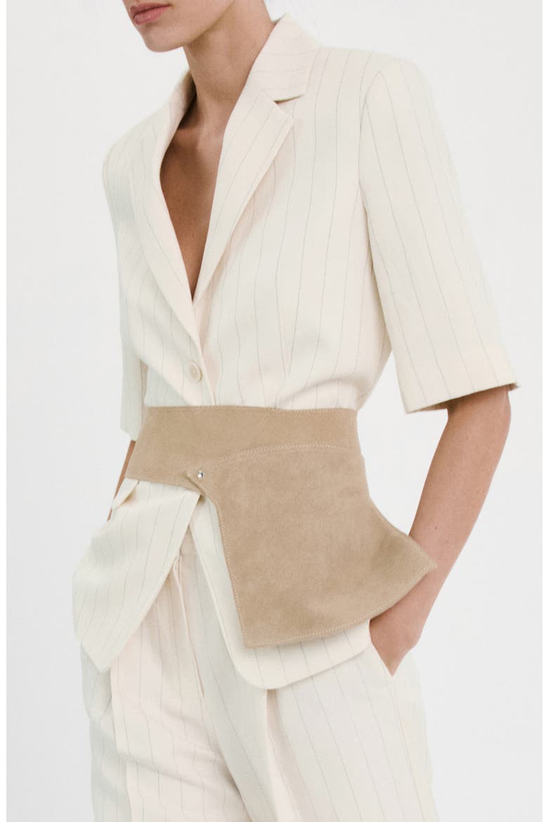 Argelia Belted Short Sleeve Blazer, Alternate, color, LIGHT BEIGE