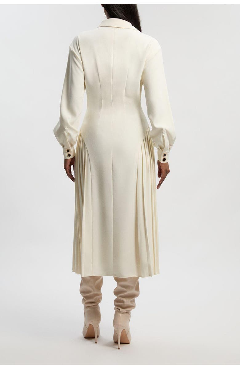 Karen Millen Tailored Crepe Belted Pleated Midi Dress, Alternate, color, Ivory