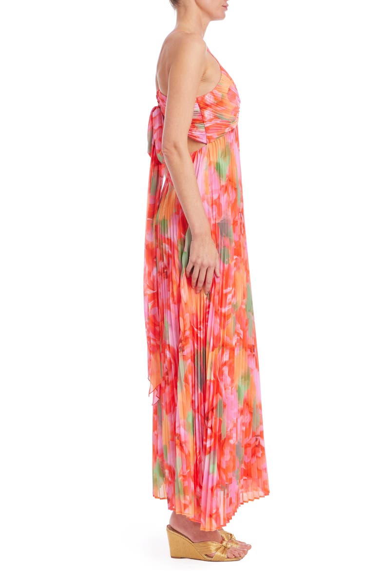 Floral Pleated Open Back Gown, Alternate, color, CORAL MULTI