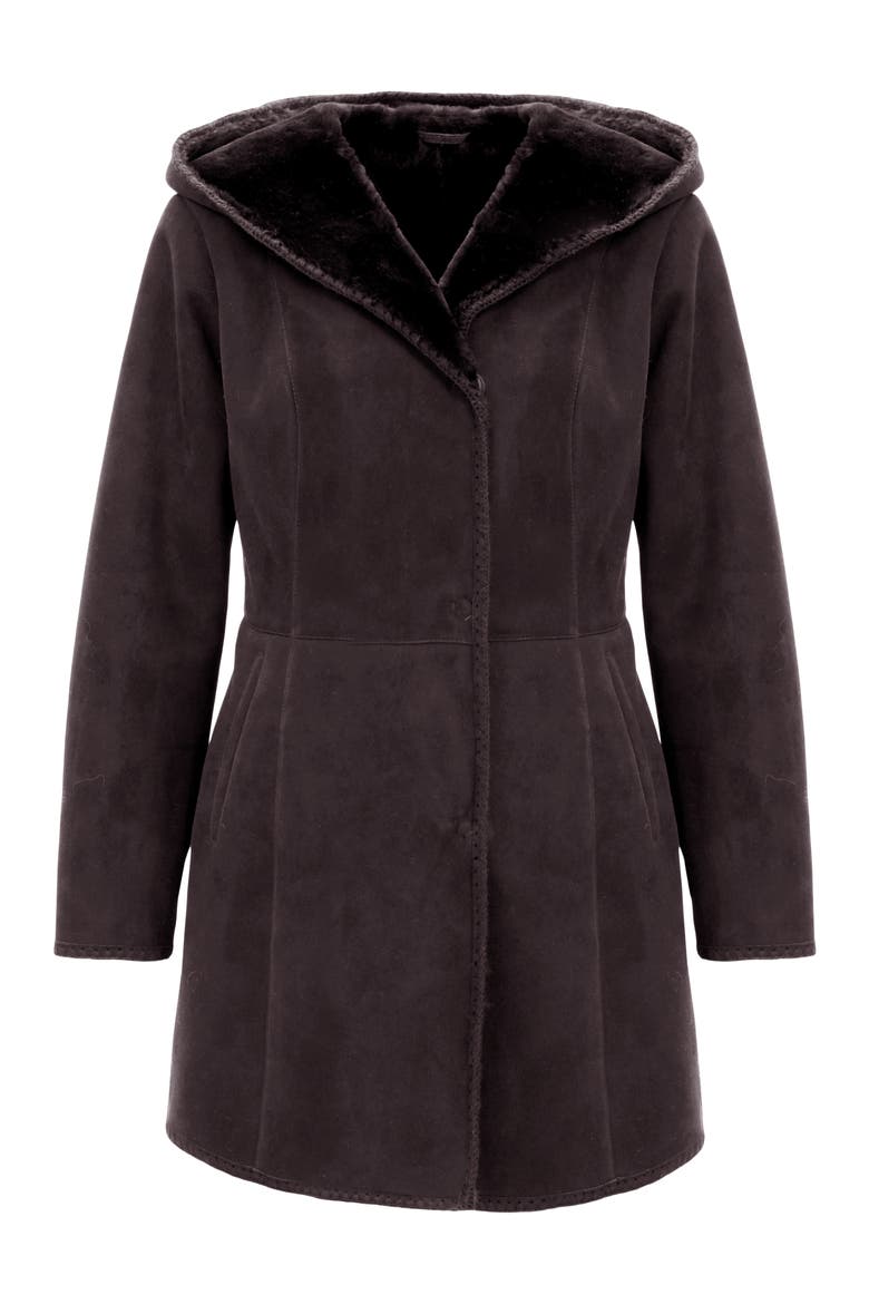 Genuine Shearling Parka with Emboidered Trim, Alternate, color, Dark Brown