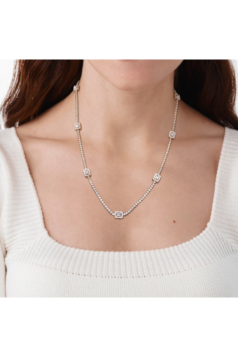 Cubic Zirconia Station Necklace Sterling Silver, Alternate, color, Sterling Silver