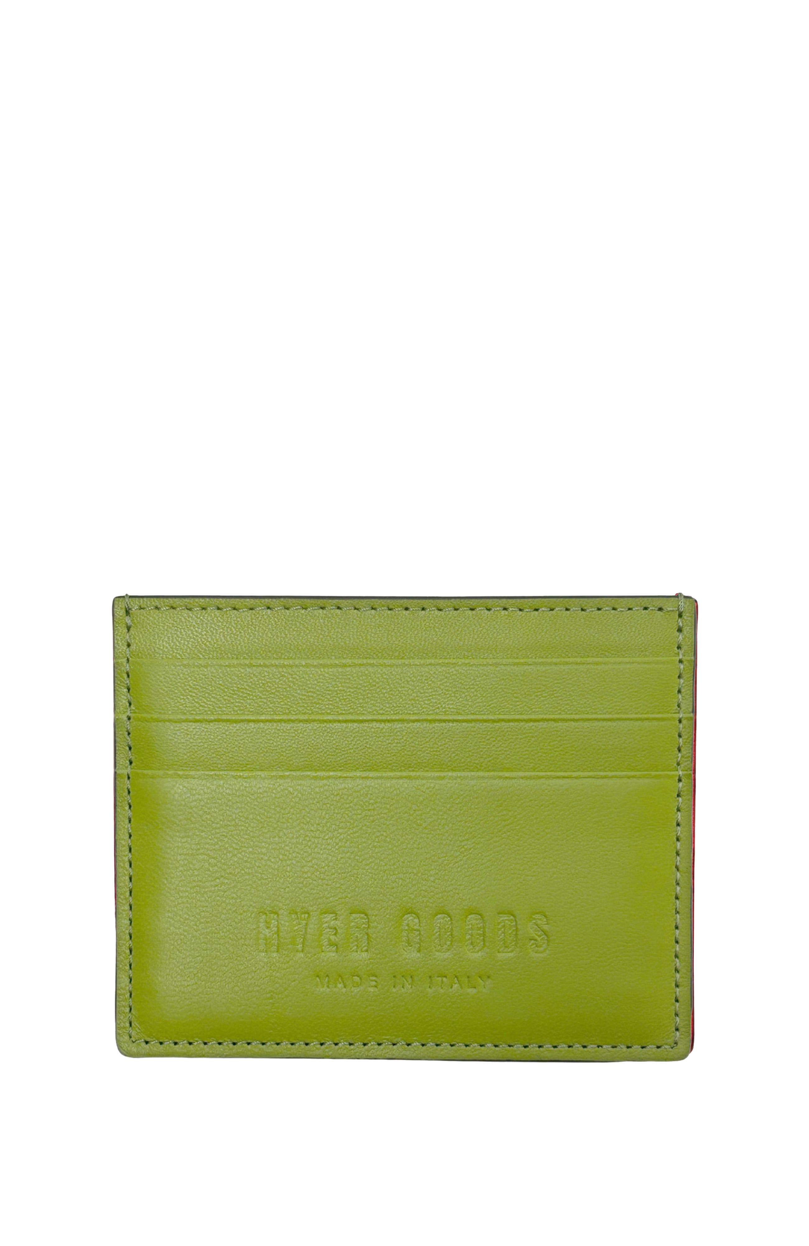 HYER GOODS Upcycled Italian Leather Certo Card Wallet in Vert Anis 