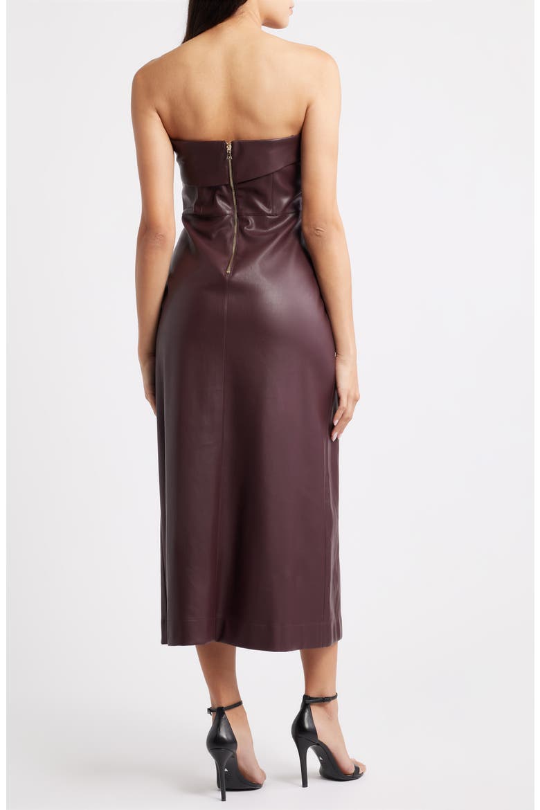The Santana Strapless Faux Leather Midi Dress, Alternate, color, DARK COCOA