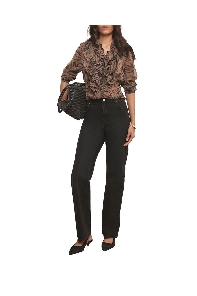 Ruffle Detail Button Down Blouse, Main, color, Brown