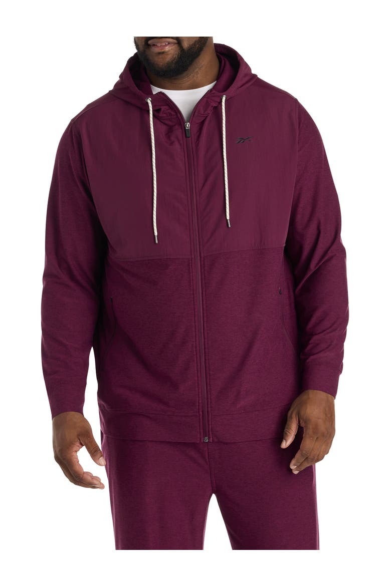 Big & Tall 365 Mixed Media Performance Hoodie, Main, color, BLACK CHERRY HEATH
