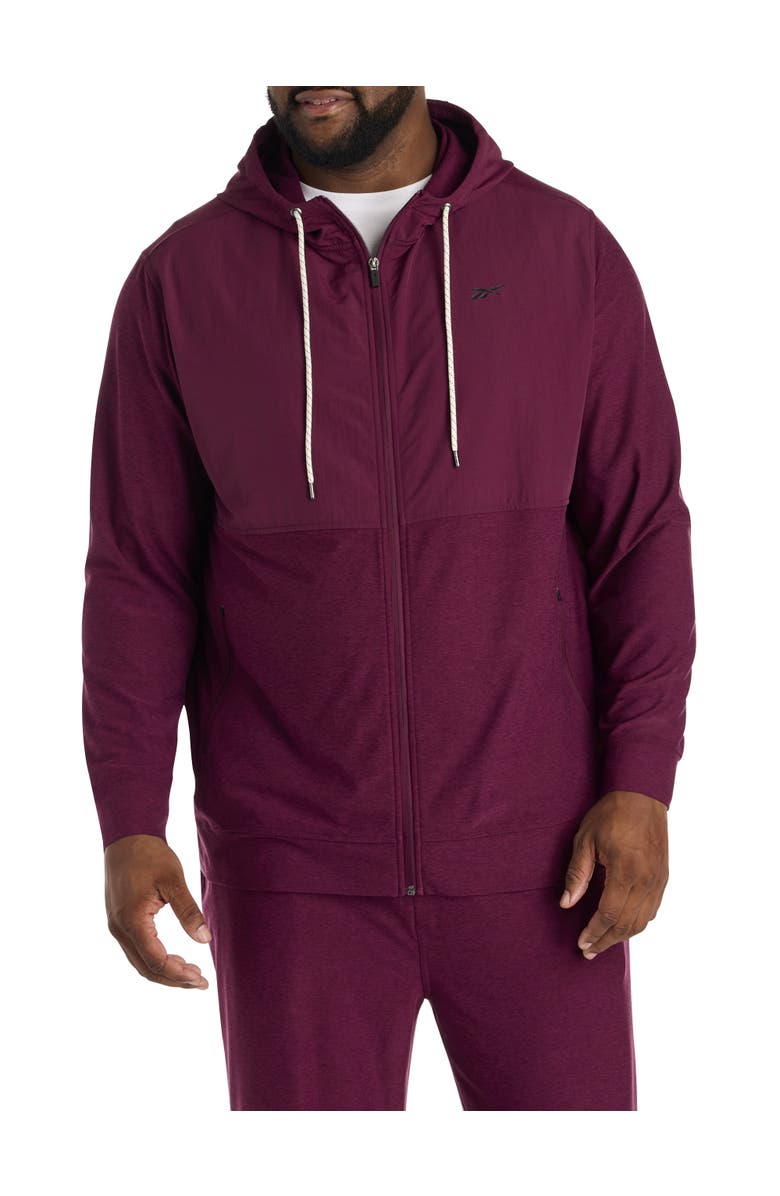 Reebok Big & Tall 365 Mixed Media Performance Hoodie, Main, color, Black Cherry Heath