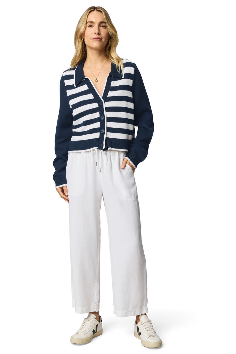 Nicolette Placed Stripe Cotton Polo Cardigan, Alternate, color, NAVY BLUE/ WHITE
