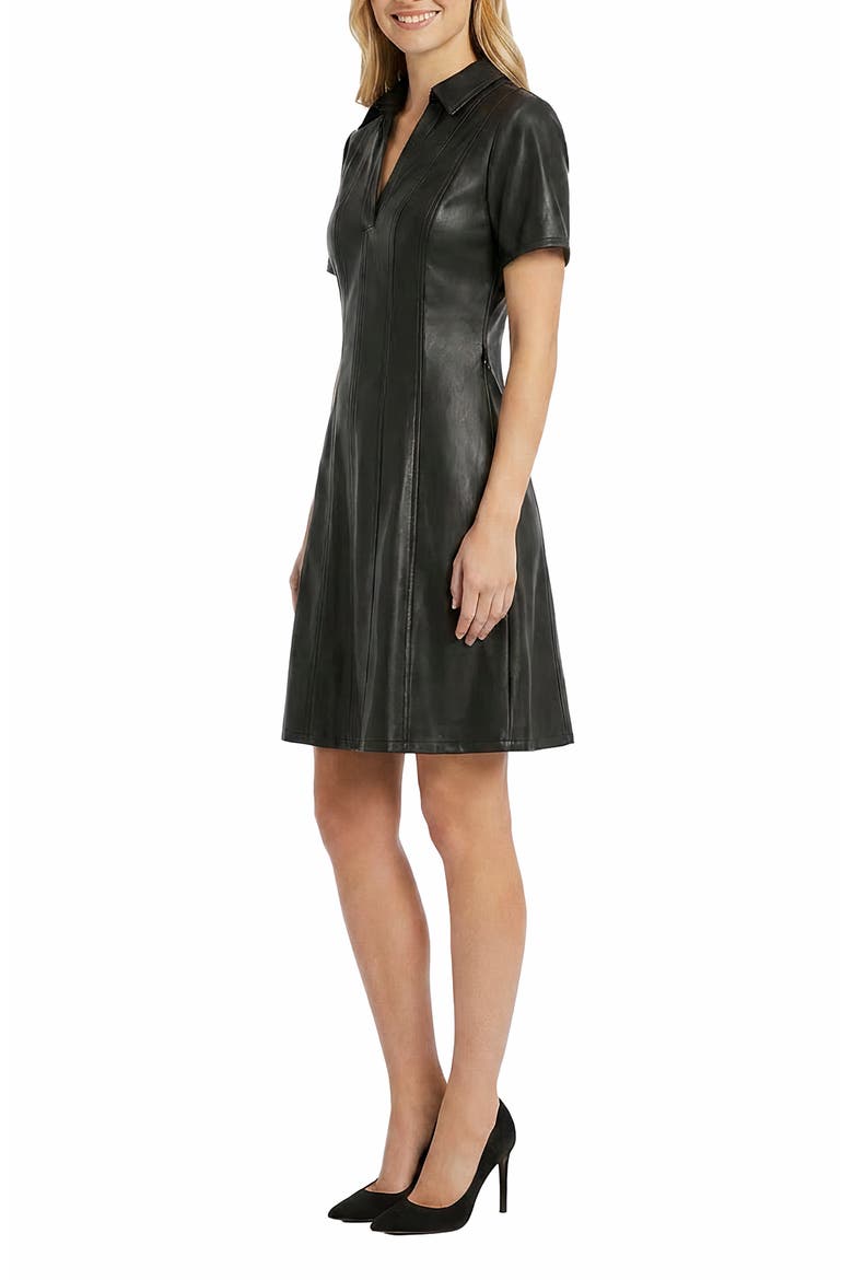Faux Leather Fit & Flare Dress, Alternate, color, BLACK