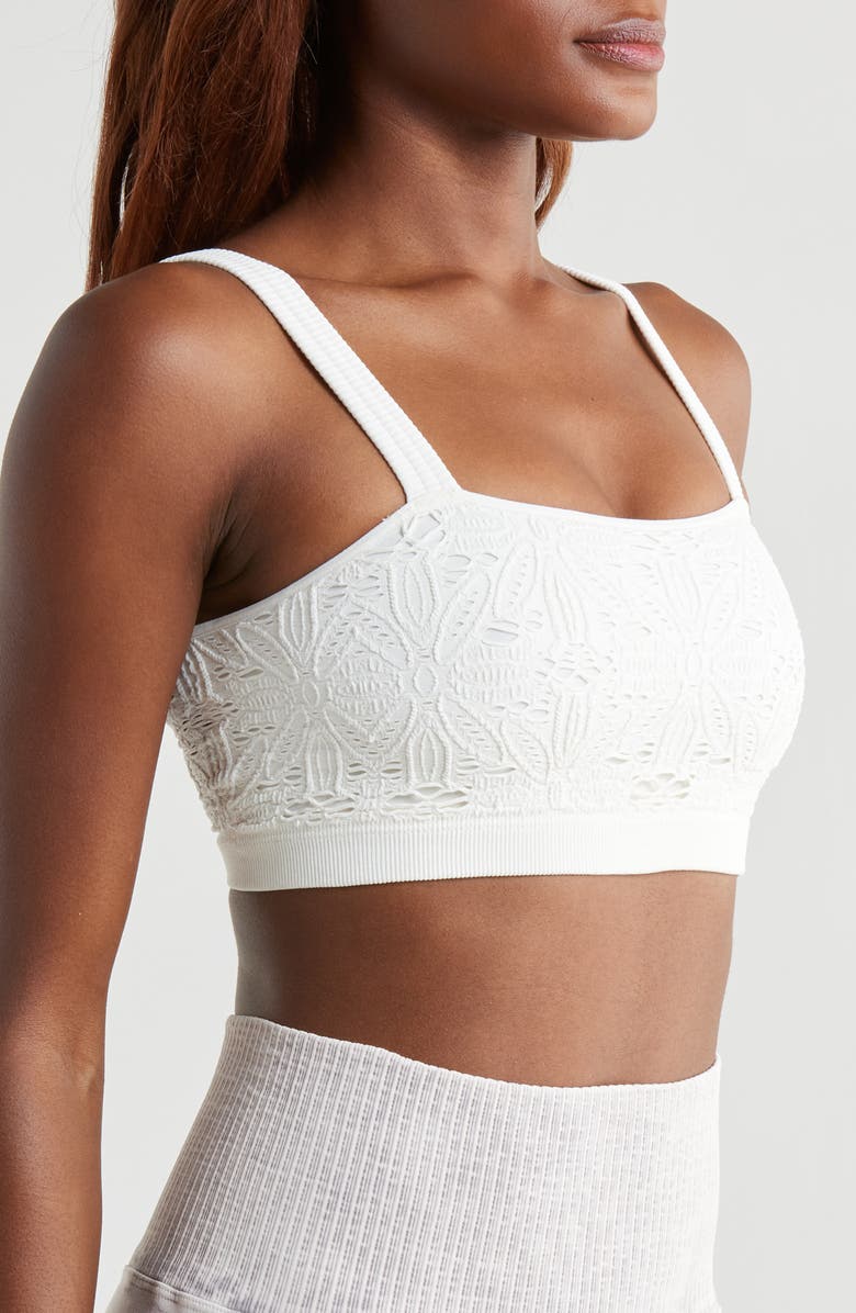Free People FP Movement Hrun Floral Lace Bandeau Bra, Alternate, color, Ivory