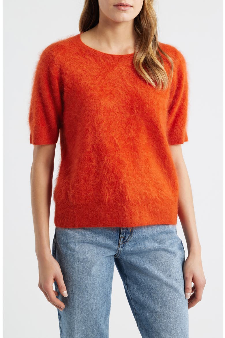Brushed Cashmere Short Sleeve Sweater, Main, color, ROUGE