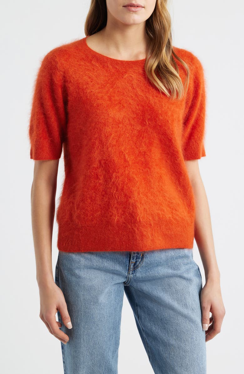 MARGARET O'LEARY Brushed Cashmere Short Sleeve Sweater, Main, color, Rouge