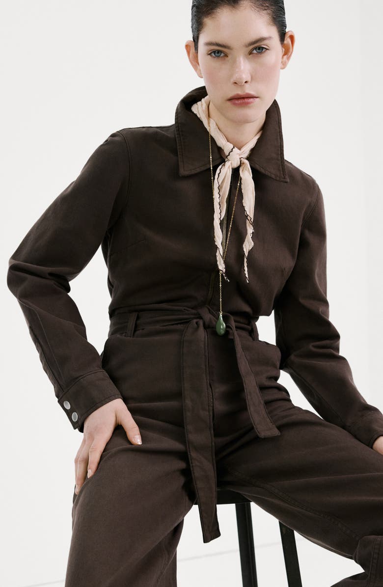 MANGO Belted Denim Jumpsuit, Alternate, color, 