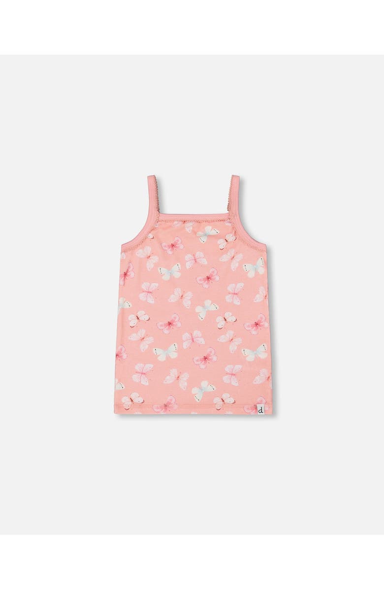 Deux par Deux Girl
s Printed Organic Cotton Tank Top Pink And Blue Butterflies On Old Pink, Main, color,