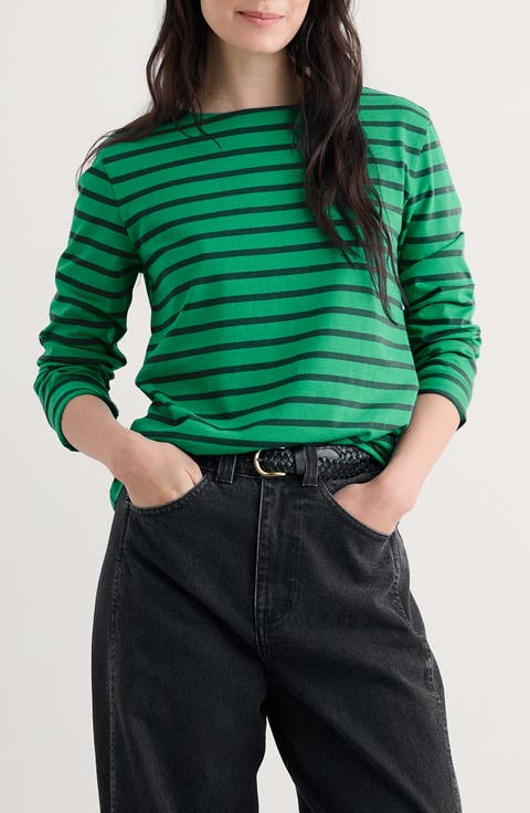 Sailor Stripe Long Sleeve Organic Cotton T-Shirt (Plus)