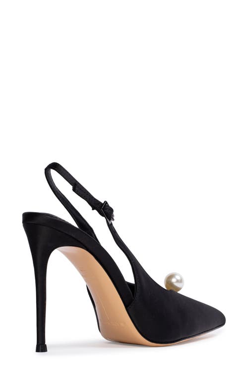 Black Suede Studio Reina Slingback Pointed Toe Pump In Black Satin