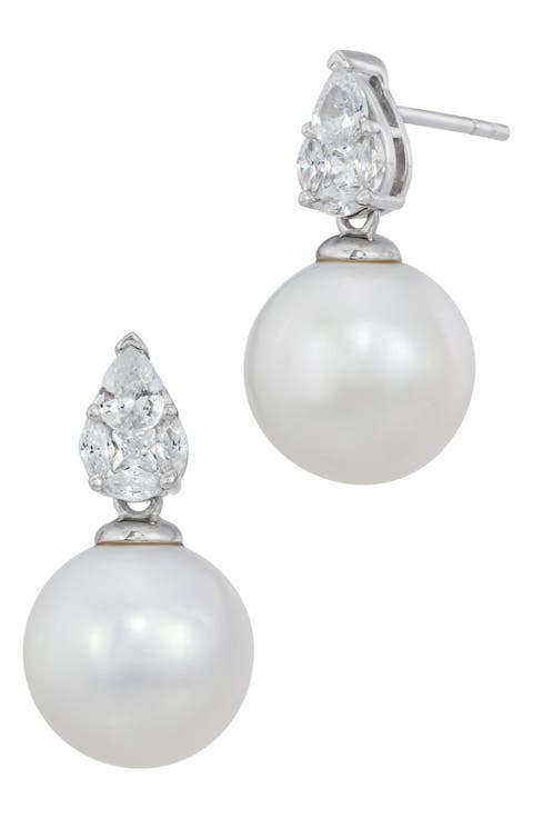 Cubic Zirconia & Cultured Pearl Drop Earrings