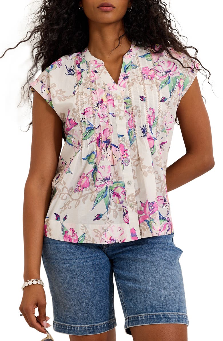 Tommy Bahama Floral Cross Stitch Embroidered Button-Up Top, Main, color, White