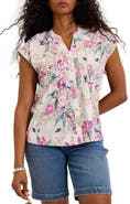 Tommy Bahama Floral Cross Stitch Embroidered Button-Up Top