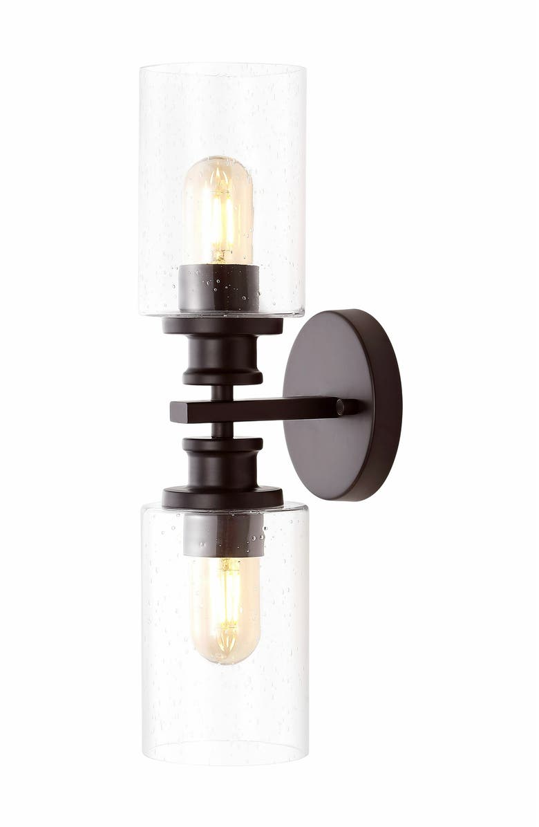 JONATHAN Y Jules Cylinder 2-Light Iron/Seeded Glass Farmhouse Contemporary LED Wall Sconce, Main, color, Oil Rubbed Bronze