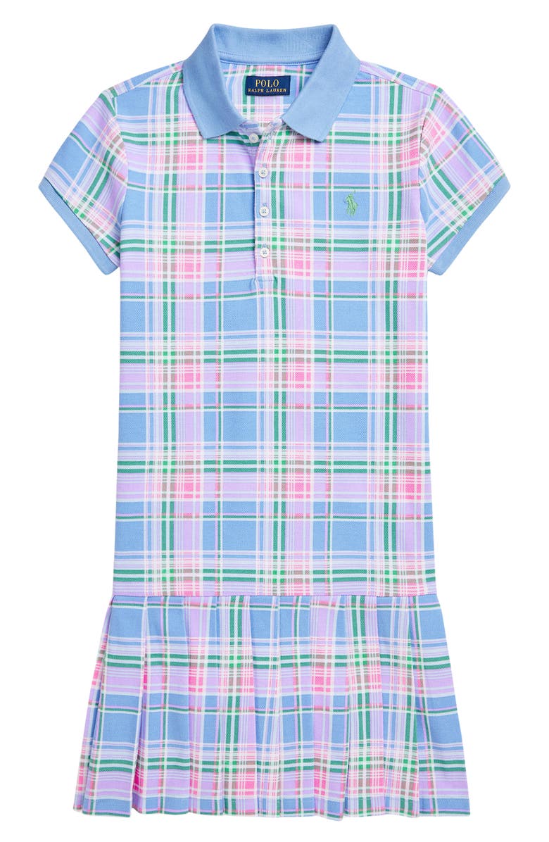 Polo Ralph Lauren Kids' Plaid Pleated Cotton Piqué Polo Dress, Main, color,