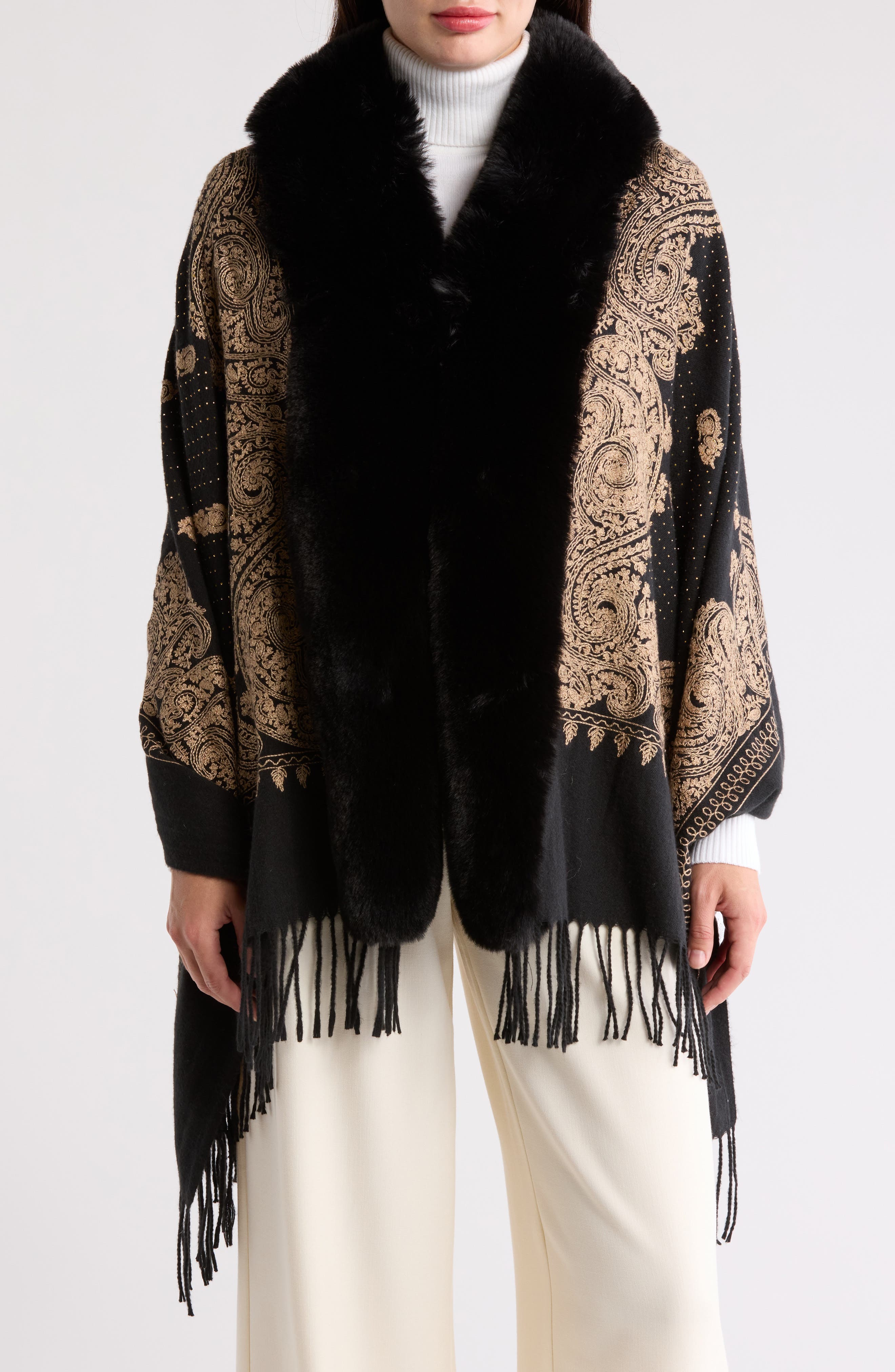 La Fiorentina Embellished Faux Fur Wrap Ruana