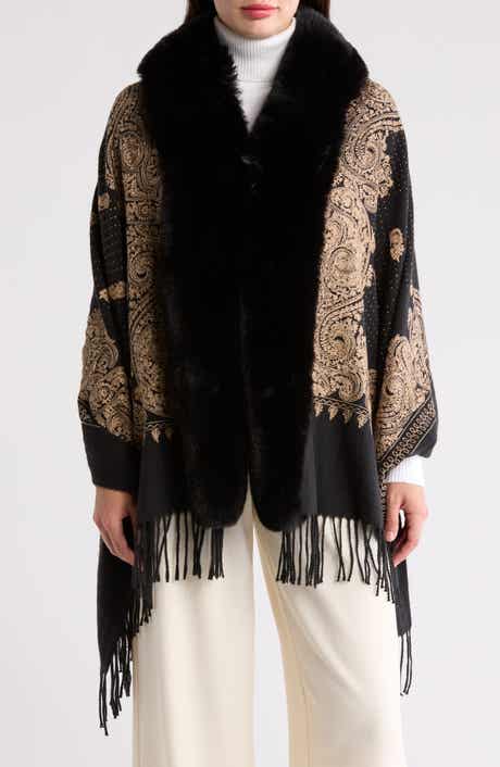 La Fiorentina Embellished Faux Fur Wrap Ruana