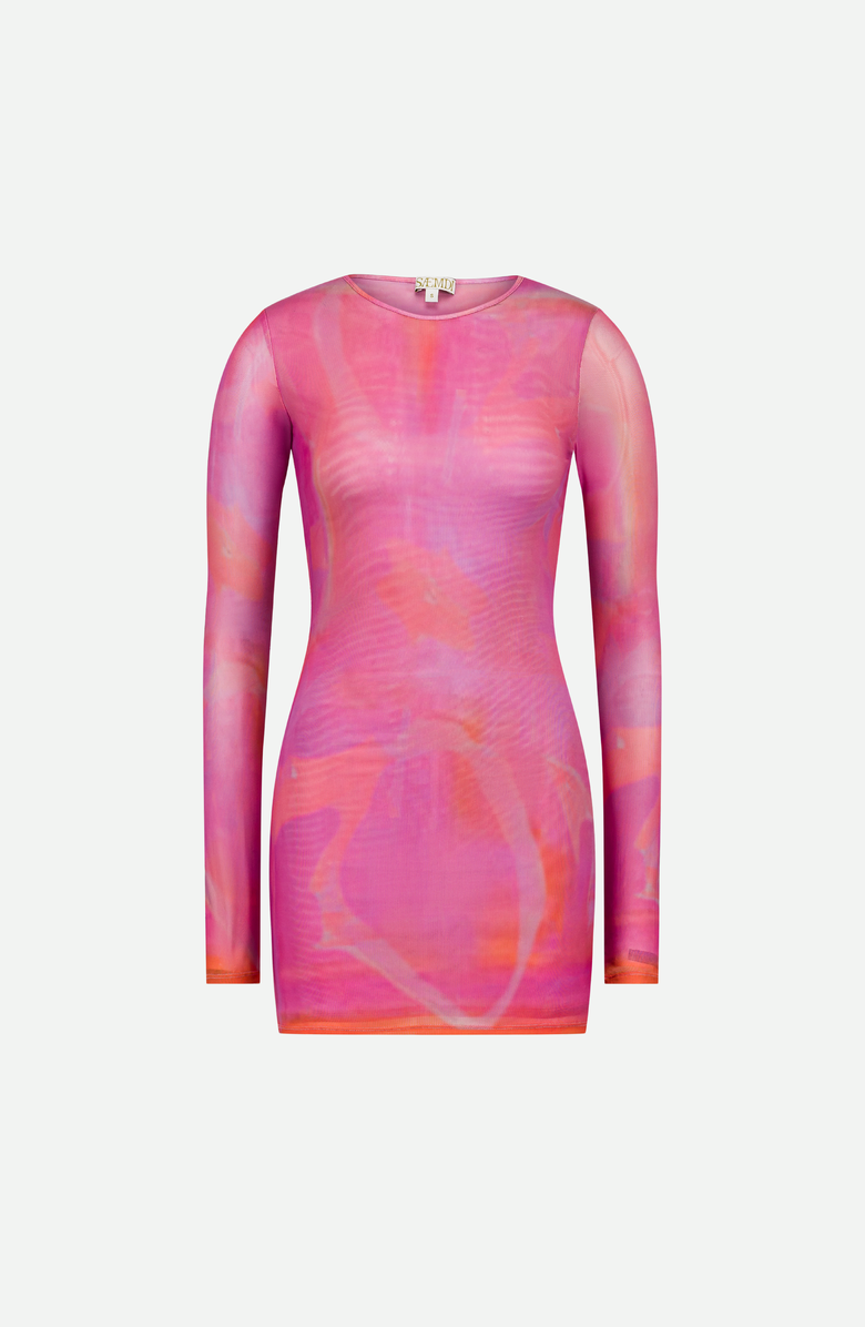 SAEMDI Mini Mesh Dress, Main, color, Pink / Orange Tie Dye