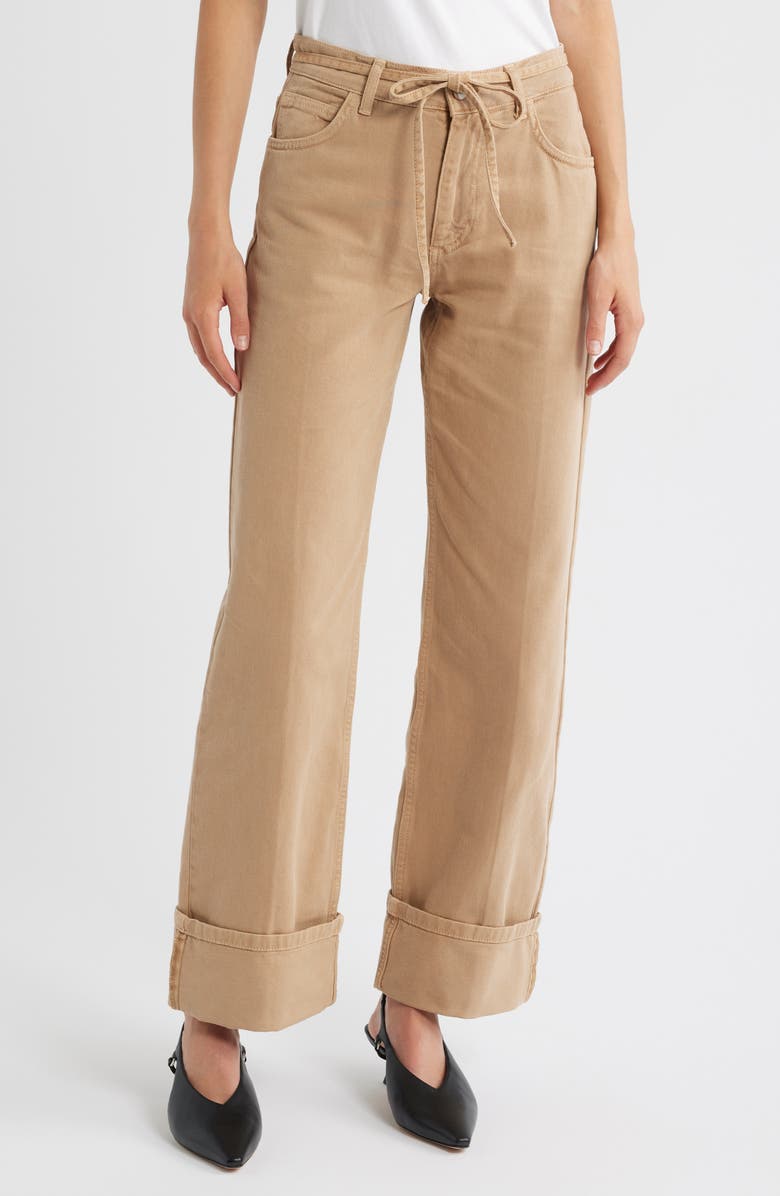 Damson Madder Sylvie Drawstring Cuffed Wide Leg Jeans, Main, color, Tan