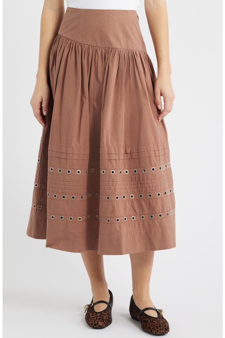 Anika Ruffle Grommet Organic Cotton Maxi Skirt, Alternate, color, TAN