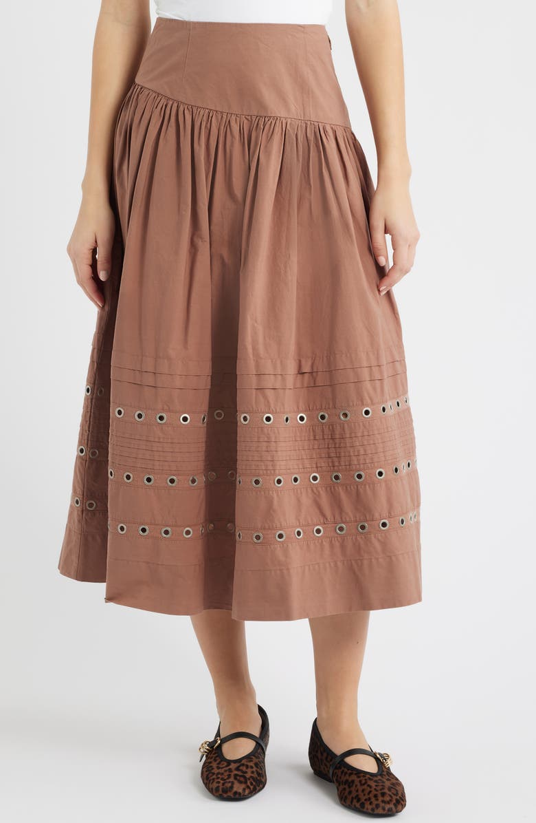 Damson Madder Anika Ruffle Grommet Organic Cotton Maxi Skirt, Alternate, color, Tan