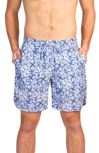 Tailorbyrd Floral Medallion Print Swim Trunks In Blue