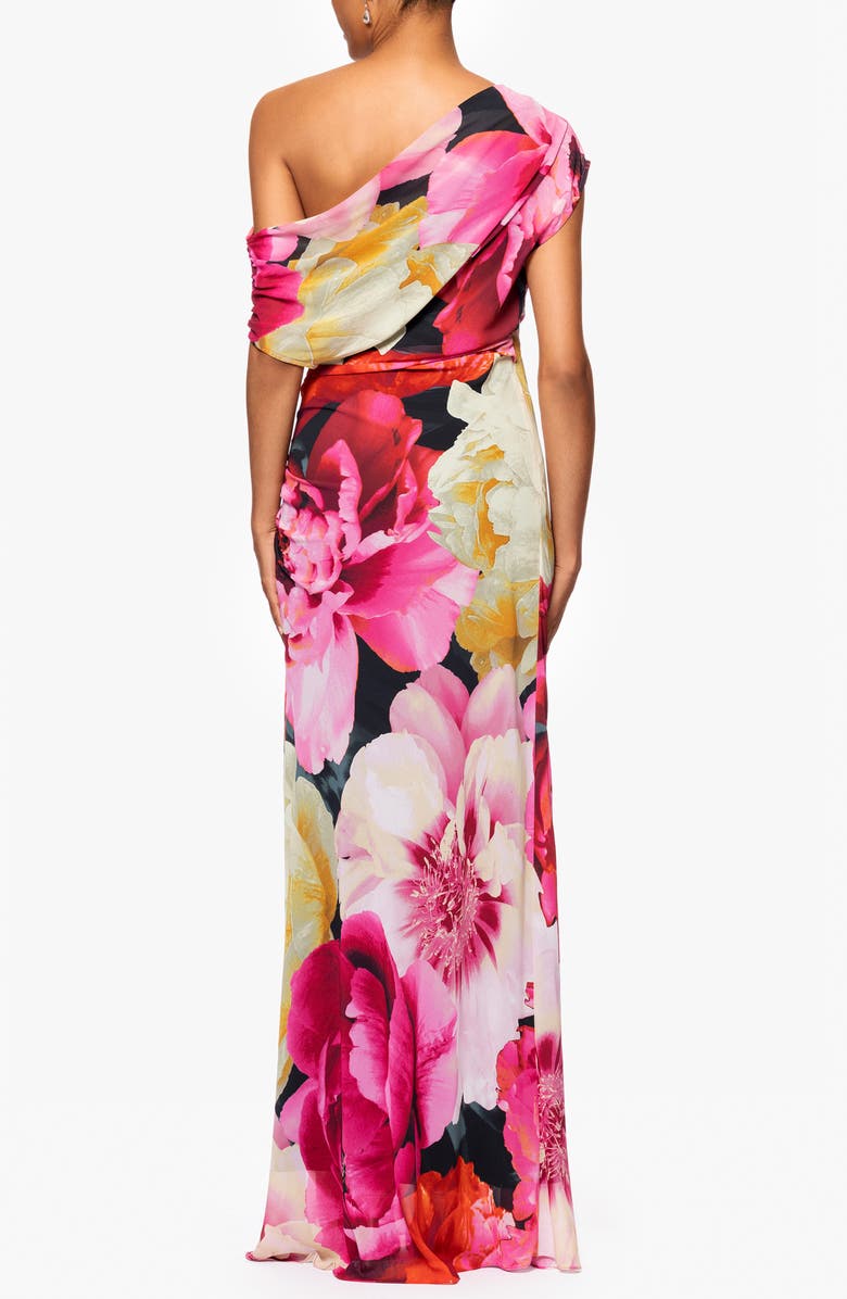 Betsy & Adam Floral One-Shoulder Gown, Alternate, color, Fuchsia/ Blush