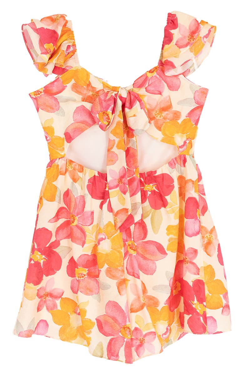 Rare Editions Kids' Floral Ruched Romper, Alternate, color, Orange