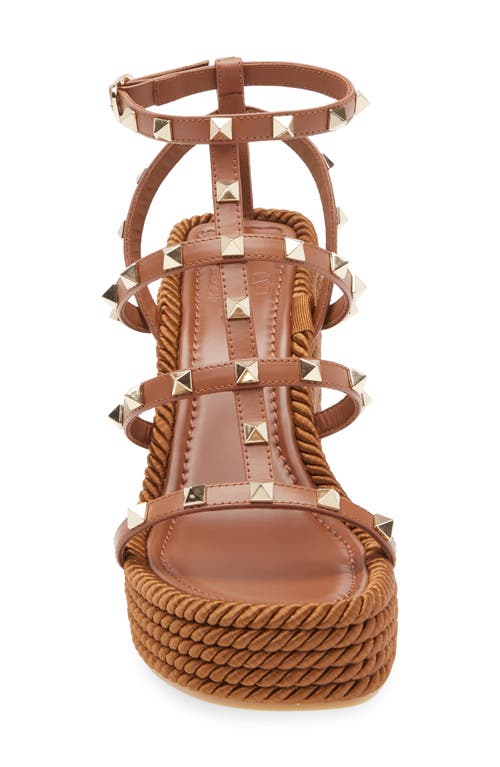 Valentino Rockstud Torchon 105 Leather Espadrille Wedge Sandals In Tobacco