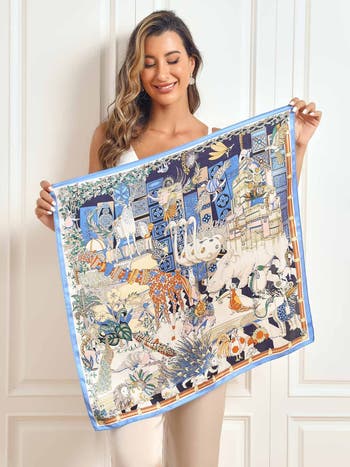 Pure Silk Scenery Pattern Square Scarf