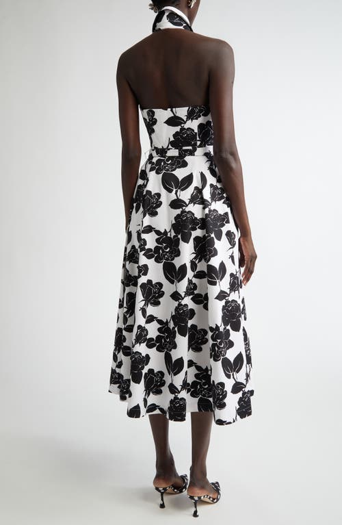 Carolina Herrera Collared Halter Button-front Midi Dress In White/black