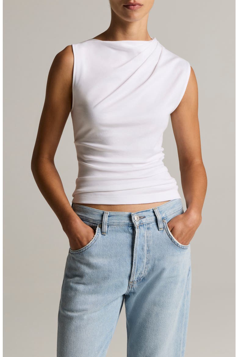 Cowl Neck Sleeveless Pima Cotton Top, Main, color, OPTIC WHITE