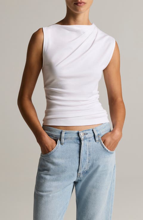 Cowl Neck Sleeveless Pima Cotton Top