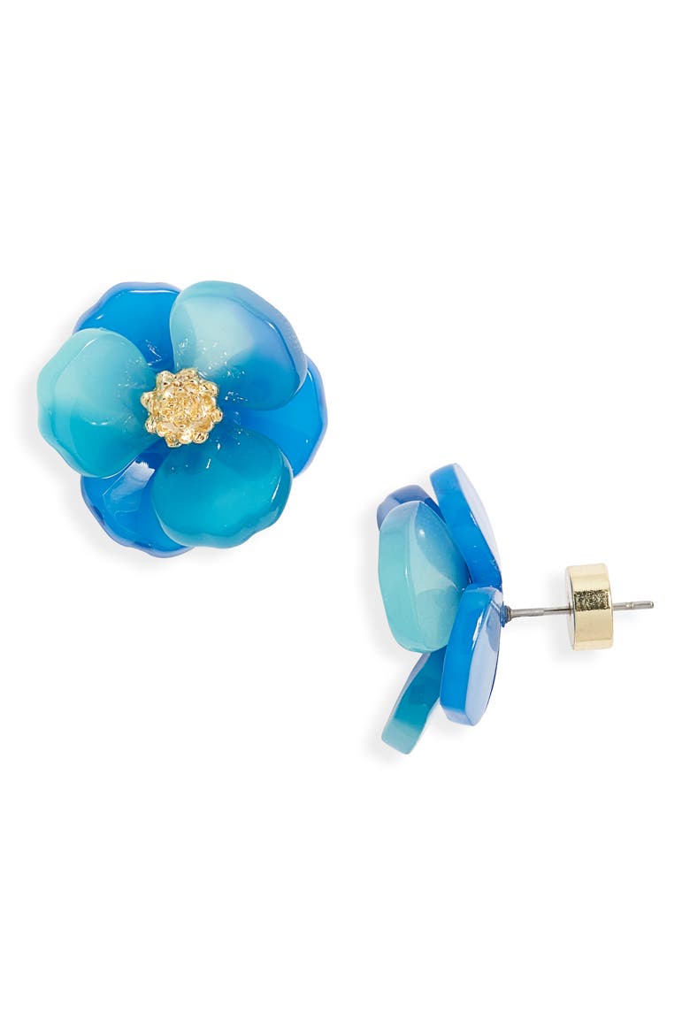 Floral Statement Stud Earrings, Main, color, BLUE MULTI- GOLD