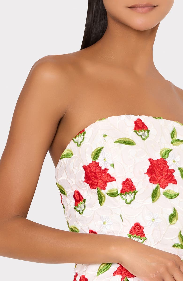 Milly Kait Embroidered Strapless Midi Dress, Alternate, color, White/ Red/ Green