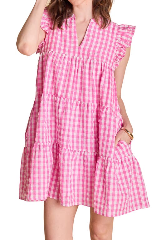 ENGLISH FACTORY ENGLISH FACTORY GINGHAM CHECK TIERED COTTON MINIDRESS